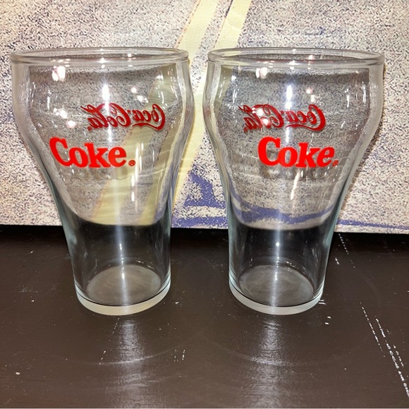 Set of 2 Vintage 12oz COCA COLA Red Letter COKE Drinking Glass - Picture 2 of 3
